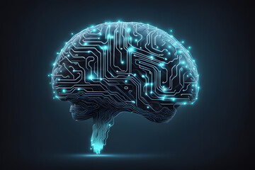 Digital Brain Illustration With Circuit Patterns and Light Effects