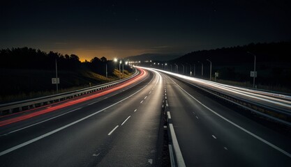 Nighttime Highway with Light Trails