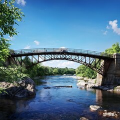A realistically portrayed bridge nestles amidst vivid surroundings imposingly takes up the frame