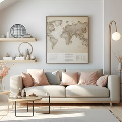 Minimalist Living Room with World Map Decor