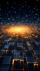 Obraz premium Digital gold particles glowing city abstract graphic poster background