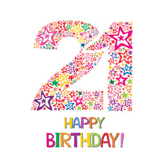 Happy birthday card. Celebration background with number twenty one, firework and place for your text. Vector illustration 