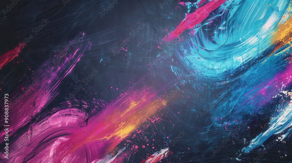 Poster a dark green chalkboard displays vibrant, colorful brushstrokes, showcasing an artistic expression f