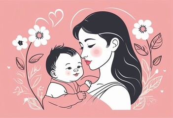 Mother and Child Bond: Flat Vector Graphic for Mother's Day 