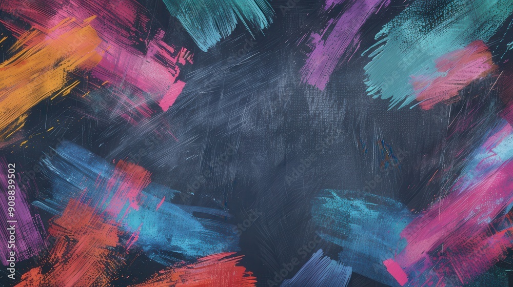 Aufkleber colorful brushstrokes splash across a dark green chalkboard, adding artistic flair to a creative lea