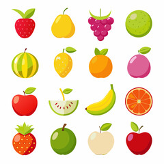 Fruit Apple Banana Orange set art vector illustration