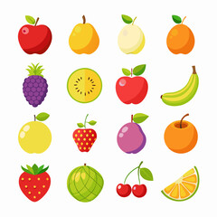 Fruit Apple Banana Orange set art vector illustration