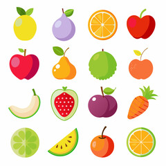 Fruit Apple Banana Orange set art vector illustration