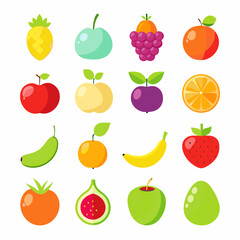 Fruit Apple Banana Orange set art vector illustration