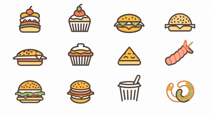 A simple vector icon set of random food in line style with isolated on white