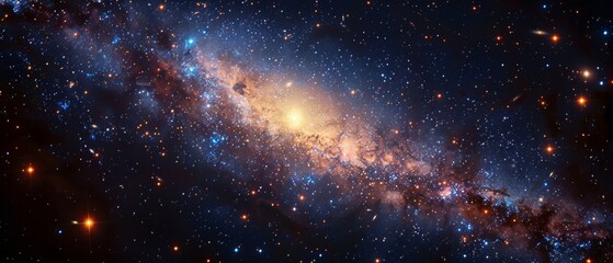 Obraz premium Stunning view of a galaxy filled with vibrant stars and cosmic dust, showcasing the beauty of the universe in all its glory.