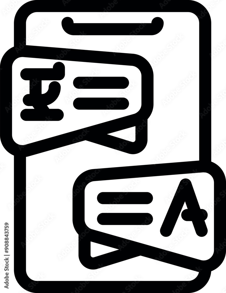 Poster smartphone is displaying two speech bubbles with different languages, representing instant translati