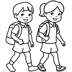 kids wearing school bag are going to school art vector illustration