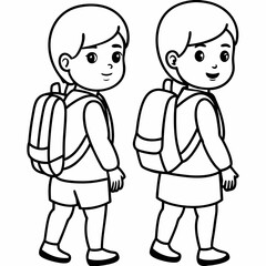 kids wearing school bag are going to school art vector illustration
