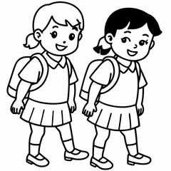 kids wearing school bag are going to school art vector illustration