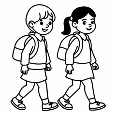 kids wearing school bag are going to school art vector illustration