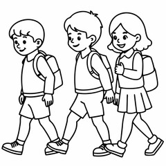 kids wearing school bag are going to school art vector illustration