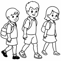 kids wearing school bag are going to school art vector illustration