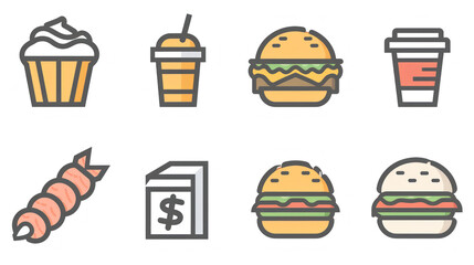 A simple vector icon set of random food in line style with isolated on white