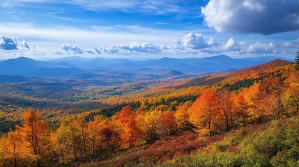 Fototapeta premium Panoramic view of autumn foliage in the mountains.