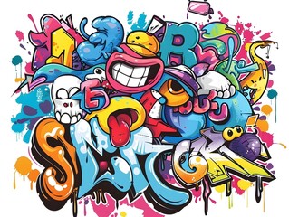 Vibrant Graffiti Inspired Sticker Design for Streetwear and Apparel