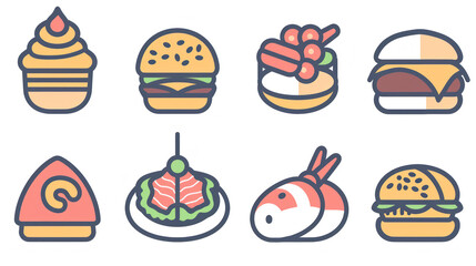 A simple vector icon set of random food in line style with isolated on white