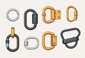 Obraz premium High-Quality Vector Graphics: Clasps, Buckles, and Carabiners for Commercial Use