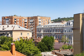 The urban landscape. Shabby old buildings and apartment buildings. Russia, the city of Saratov.
