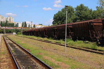 Naklejka premium Wagons and Railroad (Chisinau Train Station, Moldova)