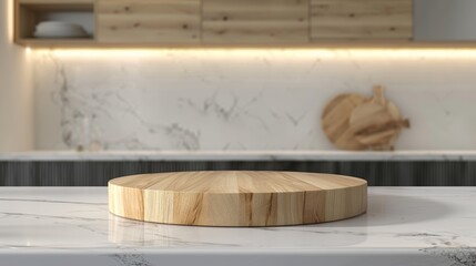 Kitchen podium background, food product shelf, base table, wooden podium, empty podium counter, wooden background, kitchen board, work table, restaurant top, white marble