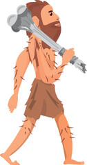 Ancient man walking with bone. Neanderthal color character