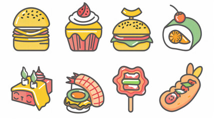 A simple vector icon set of random food in line style with isolated on white