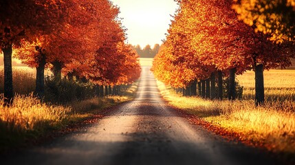 Fototapeta premium Empty country road winding through autumnal countryside.