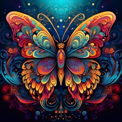 Psychadelic theme Butterfly. Spirit Animal guide illustration