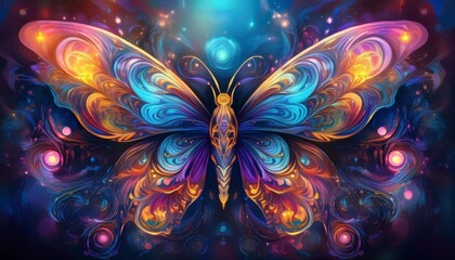 Psychadelic theme Butterfly. Spirit Animal guide illustration