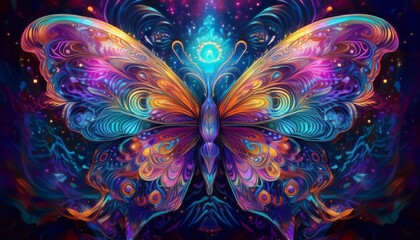 Psychadelic theme Butterfly. Spirit Animal guide illustration