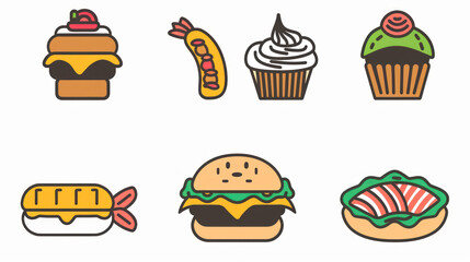 A simple vector icon set of random food in line style with isolated on white