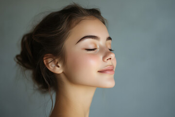 Fototapeta premium A close up of a girl's face with her eyes closed