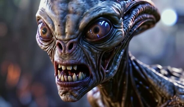 Angry Alien with Sharp Teeth and Veiny Skin