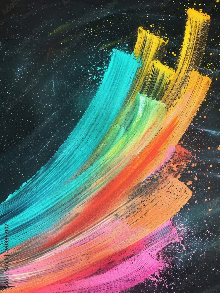 Poster bright, colorful brushstrokes adorn a dark green chalkboard, adding a lively artistic touch to the l