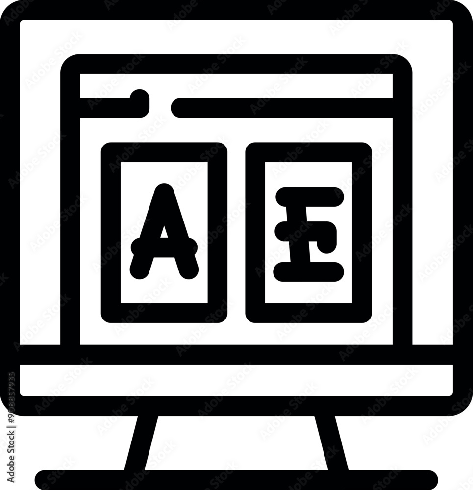 Poster computer screen showing different font types and symbols in an online typography class