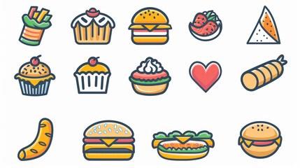 A simple vector icon set of random food in line style with isolated on white