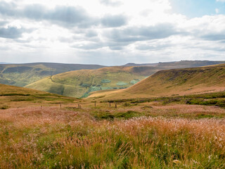 Kinder Scout moorland plateau area landscape at National Nature Reserve in the Dark Peak of the Derbyshire Peak District in England
