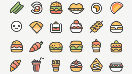 A simple vector icon set of random food in line style with isolated on white