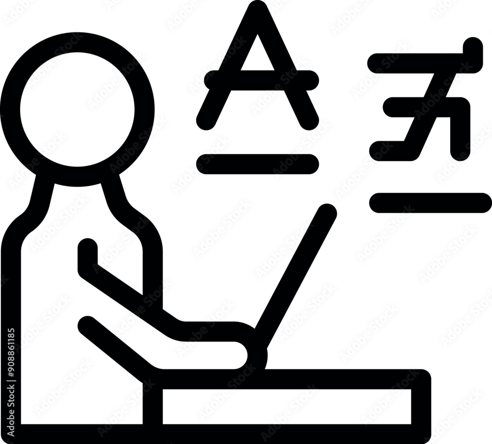 Poster translator is working on a translation project, using a laptop to translate a document from one lang