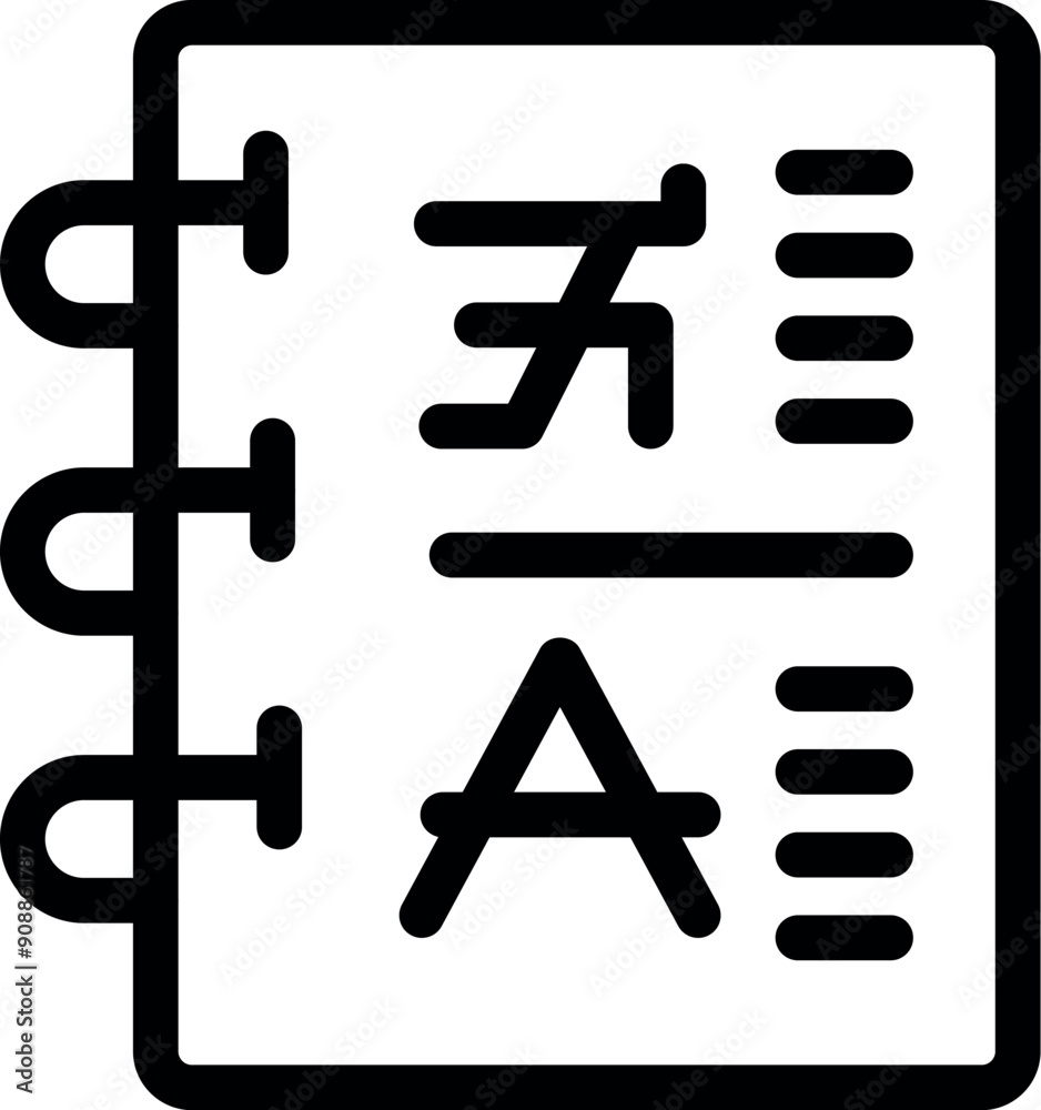 Poster notepad showing foreign language with translation, representing language learning and communication