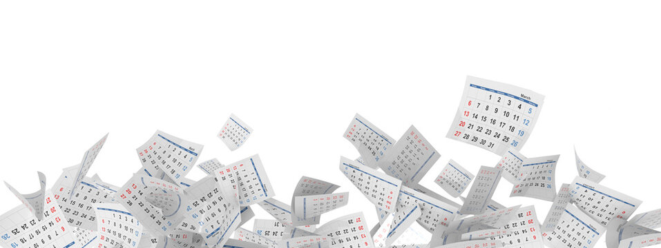 calendar pages fallen flying past year happy new year - 3d rendering