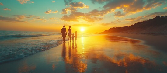 Family Enjoying Beach Twilight