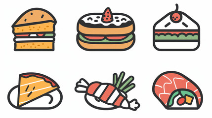 A simple vector icon set of random food in line style with isolated on white