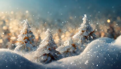 Fototapeta premium Winter snowy coniferous forest fairy landscape at sunny day background. Happy New Year or Christmas greeting card. Banner.